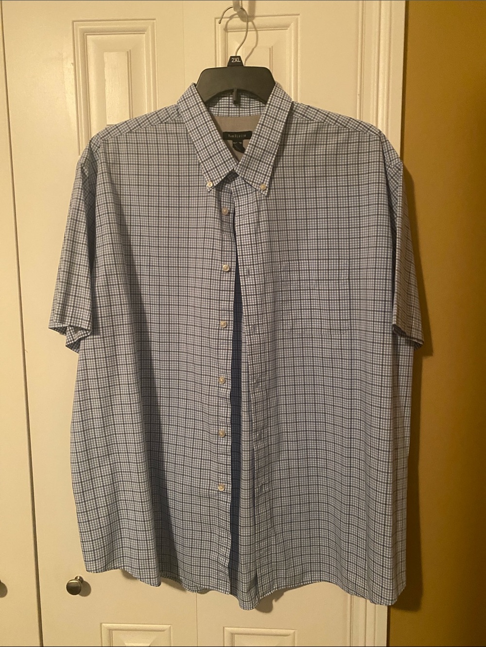 Van Heusen Blue and White Checked Short-Sleeve Button-Down Shirt
